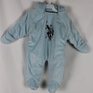 US POLO ASSN Baby Blue Hooded Outerwear Bunting Snowsuit 6-9 Months Velour NWOT